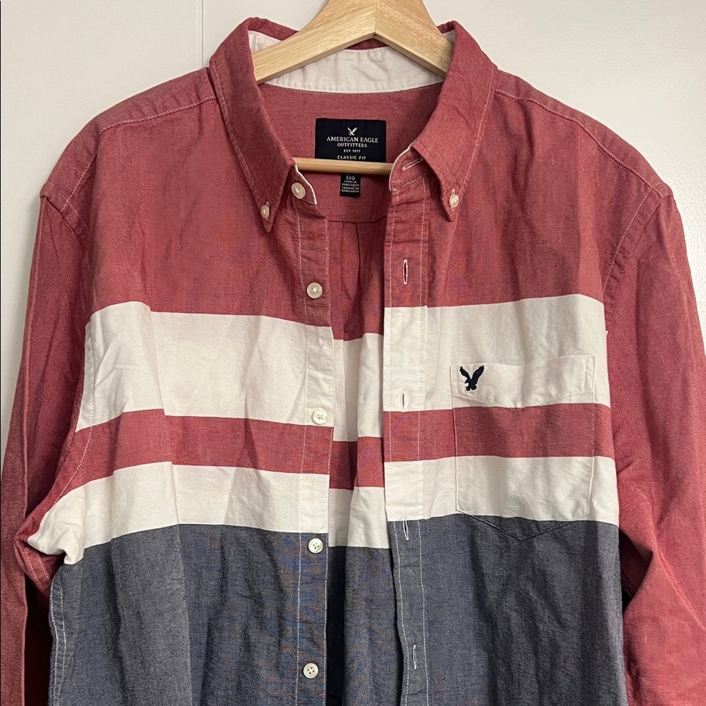 American Eagle Red and Blue Striped Shirt